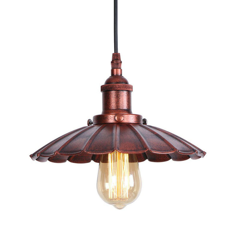 Industrial Metal Scallop Pendant Light with Cord Grip - Black/Bronze/Rust, 1 Bulb Ceiling Hanging Lighting