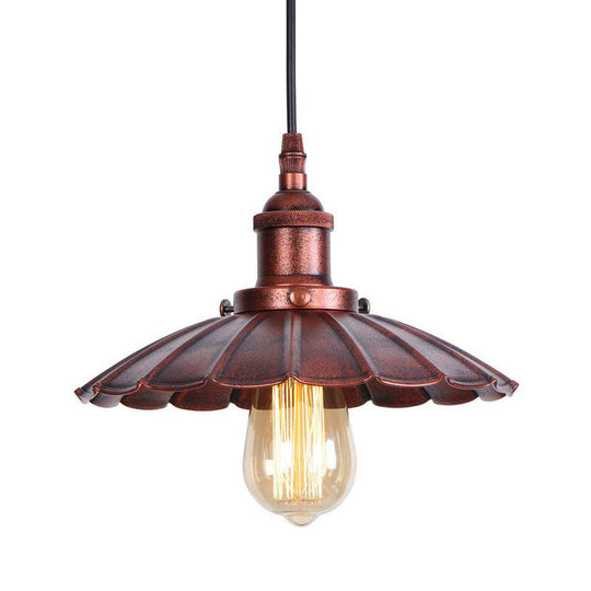 Industrial Metal Scallop Pendant Light with Cord Grip - Black/Bronze/Rust, 1 Bulb Ceiling Hanging Lighting