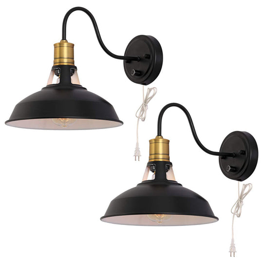 Farmhouse Black Barn Kitchen Wall Mounted Light Fixture - Single Plug-in Metal Wall Lamp with Vented Socket
