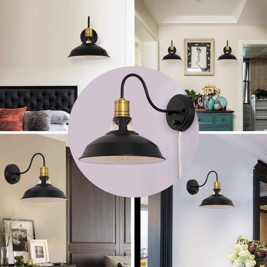 Farmhouse Black Barn Kitchen Wall Mounted Light Fixture - Single Plug-in Metal Wall Lamp with Vented Socket