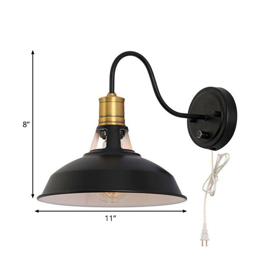 Farmhouse Black Barn Kitchen Wall Mounted Light Fixture - Single Plug-in Metal Wall Lamp with Vented Socket