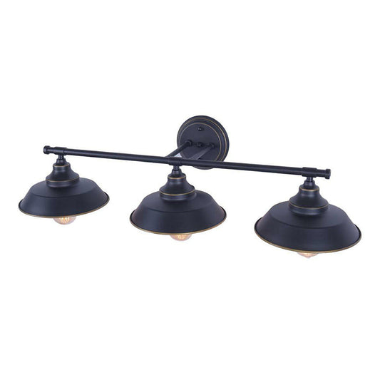 Country Style Black Iron Barn Wall Mounted Lamp - 3 Lights, Linear Arm