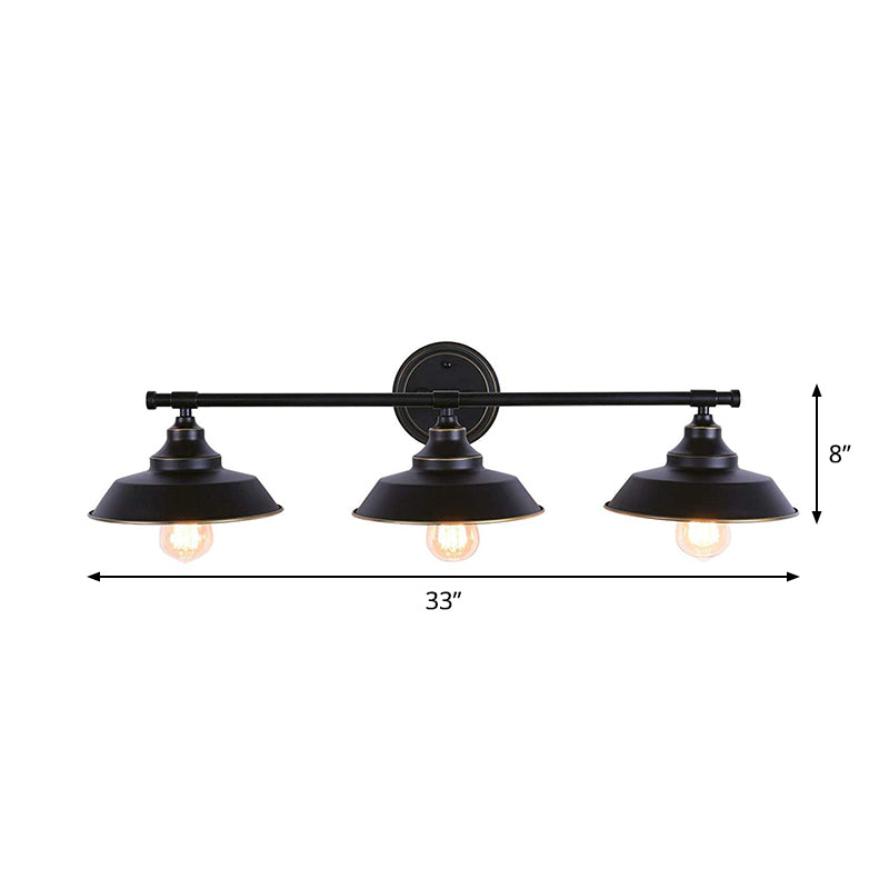 Country Style Black Iron Barn Wall Mounted Lamp - 3 Lights, Linear Arm