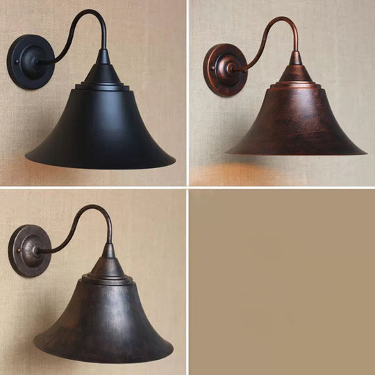 Rustic 1-Light Iron Carillon Wall Sconce in Black/Antique Black for Bistro/Outdoor Spaces