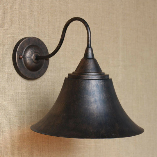 Rustic 1-Light Iron Carillon Wall Sconce in Black/Antique Black for Bistro/Outdoor Spaces