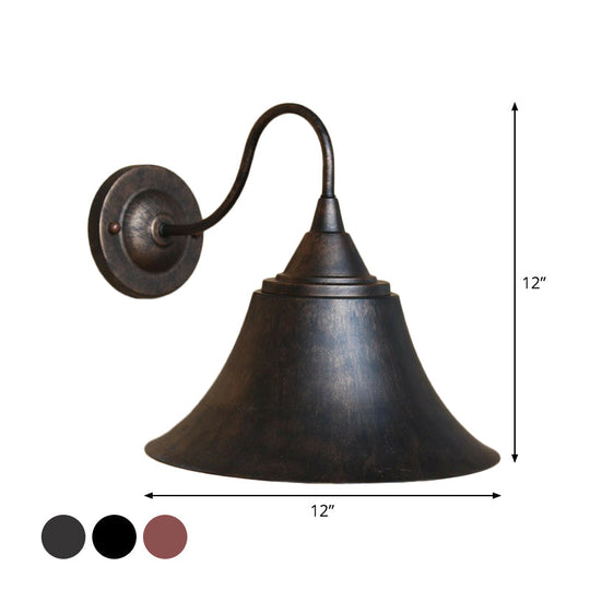 Rustic 1-Light Iron Carillon Wall Sconce in Black/Antique Black for Bistro/Outdoor Spaces