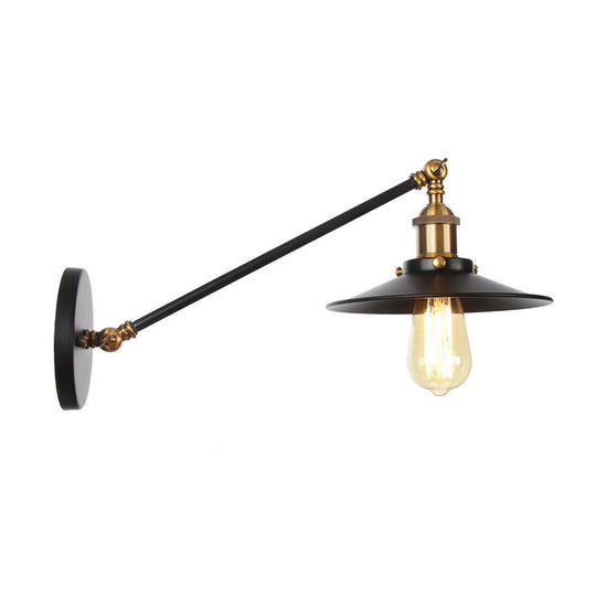Rustic Iron Swing Arm Kitchen Wall Lamp - Horn/Flared/Scalloped Design - Single-Bulb - Black Finish