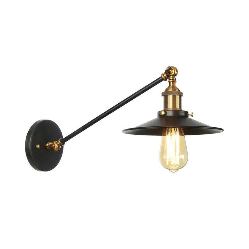 Rustic Iron Swing Arm Kitchen Wall Lamp - Horn/Flared/Scalloped Design - Single-Bulb - Black Finish