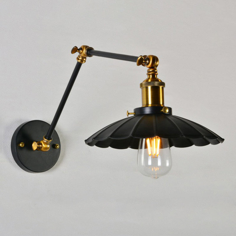 Scalloped Iron Wall Reading Lamp - Adjustable Arm - Bedroom Wall Light - Black/White-Brass