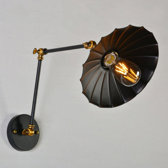 Scalloped Iron Wall Reading Lamp - Adjustable Arm - Bedroom Wall Light - Black/White-Brass