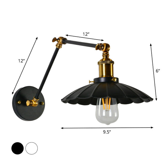 Scalloped Iron Wall Reading Lamp - Adjustable Arm - Bedroom Wall Light - Black/White-Brass
