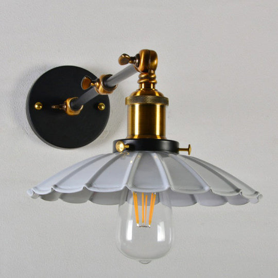 Scalloped Iron Wall Reading Lamp - Adjustable Arm - Bedroom Wall Light - Black/White-Brass
