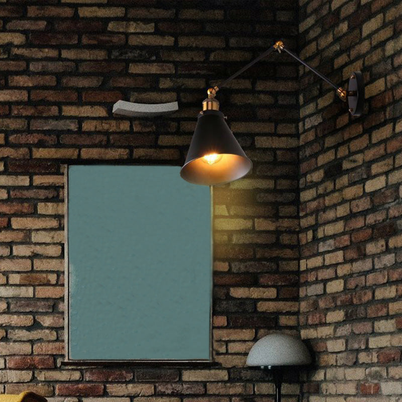 Farmhouse Bistro Wall Lamp: Adjustable 1-Light Fixture with Black Iron Shade