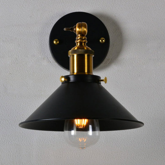 Countryside Metal Cone Kitchen Wall Lamp - Adjustable Joint, Black/White-Brass Finish, 1-Bulb Wall Mount Lighting