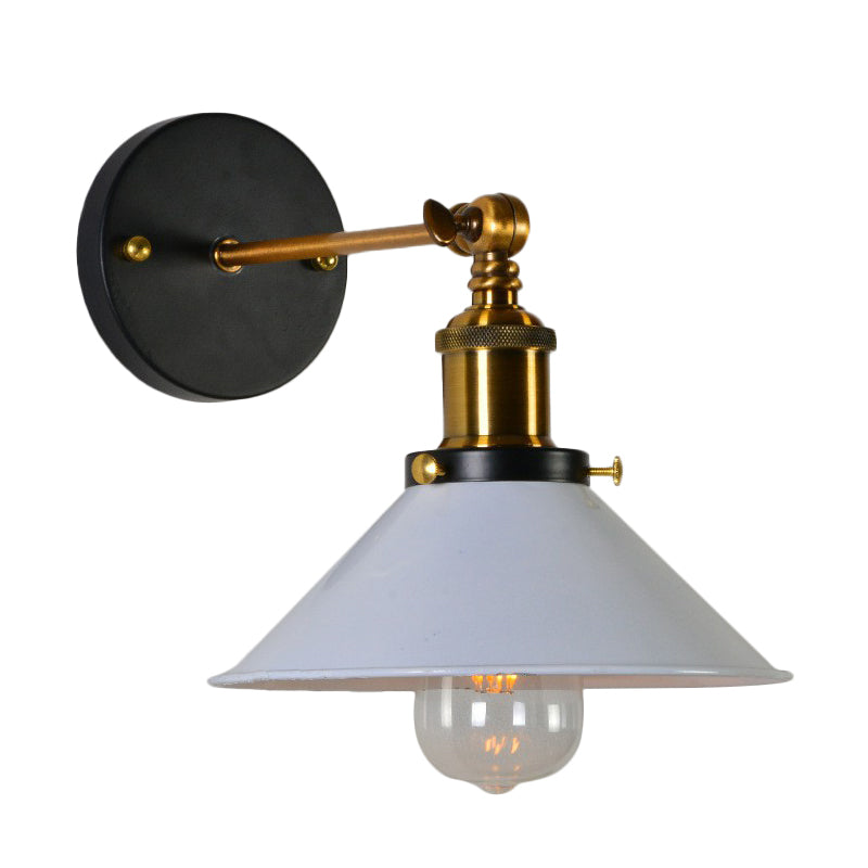 Countryside Metal Cone Kitchen Wall Lamp - Adjustable Joint, Black/White-Brass Finish, 1-Bulb Wall Mount Lighting
