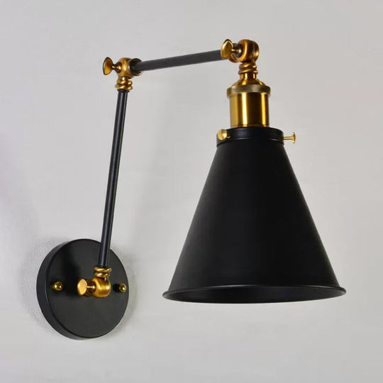 Retro Black-Brass Conical Wall Lamp with Swing Arm for Studio Tasks