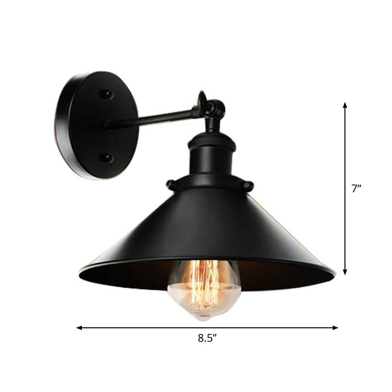 Vintage Metal Wall Lamp with Rotatable Conic Shade for Bedside Reading - Black 1/2-Head Wall Mount Light Fixture