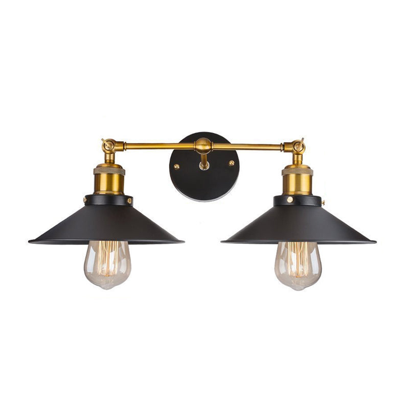 Cone Workshop Rustic Metal Wall Light Kit - 1/2-Light Black Lamp with Rotating Brass Arm