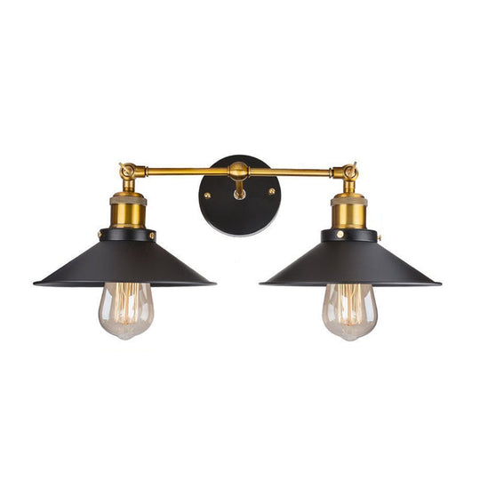 Cone Workshop Rustic Metal Wall Light Kit - 1/2-Light Black Lamp with Rotating Brass Arm