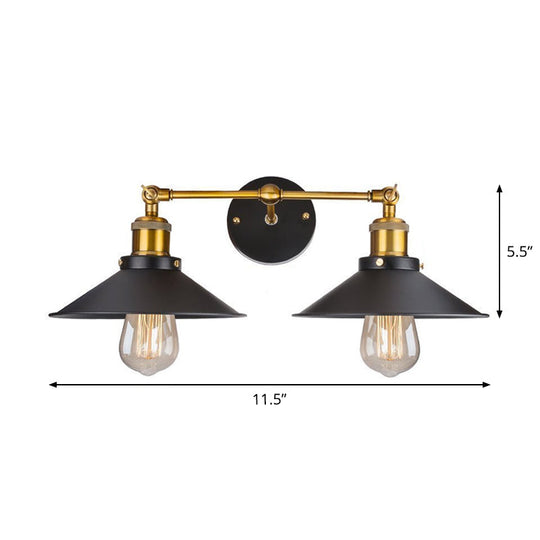 Cone Workshop Rustic Metal Wall Light Kit - 1/2-Light Black Lamp with Rotating Brass Arm