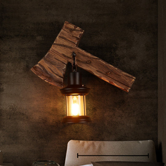 Rustic Wood Wall Sconce Light: Oval/Fish Shape, Kitchen Mounted Lamp with Candle/Lantern (Brown)