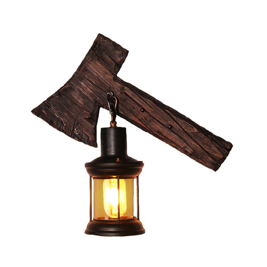 Rustic Wood Wall Sconce Light: Oval/Fish Shape, Kitchen Mounted Lamp with Candle/Lantern (Brown)