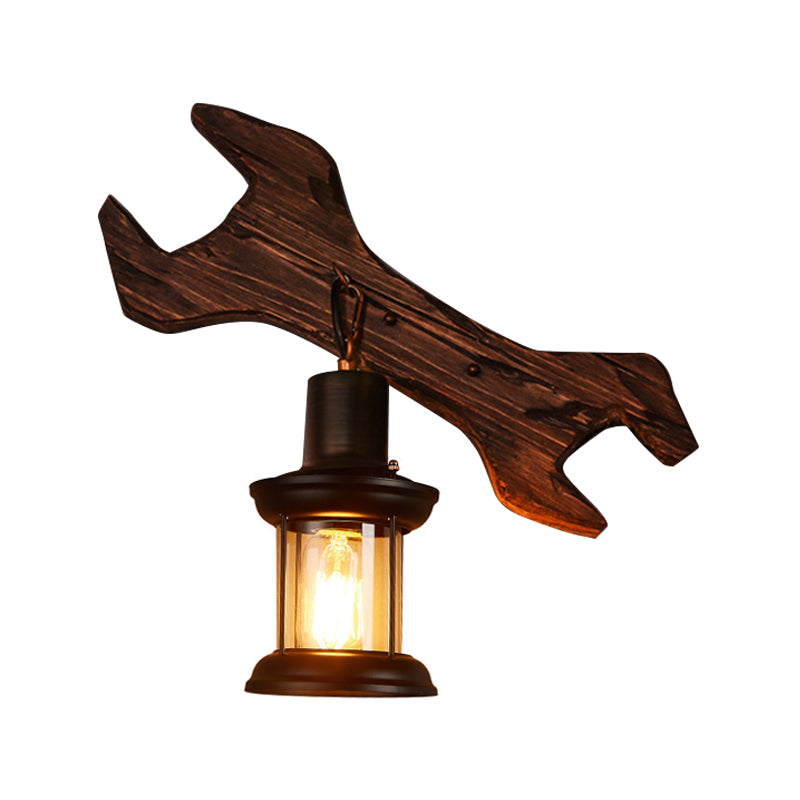 Rustic Wood Wall Sconce Light: Oval/Fish Shape, Kitchen Mounted Lamp with Candle/Lantern (Brown)