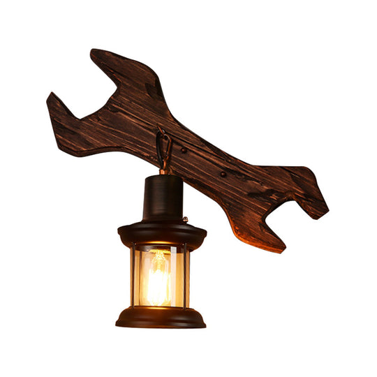 Rustic Wood Wall Sconce Light: Oval/Fish Shape, Kitchen Mounted Lamp with Candle/Lantern (Brown)