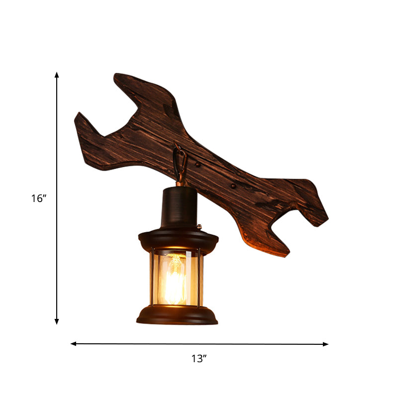 Rustic Wood Wall Sconce Light: Oval/Fish Shape, Kitchen Mounted Lamp with Candle/Lantern (Brown)