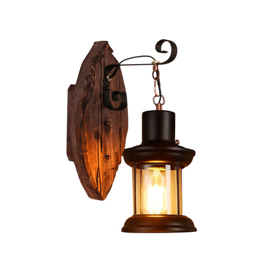 Rustic Wood Wall Sconce Light: Oval/Fish Shape, Kitchen Mounted Lamp with Candle/Lantern (Brown)