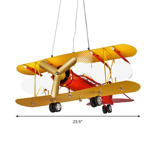 Metallic Propeller Plane Chandelier - 5 Light Cartoon Suspension in Yellow & Red