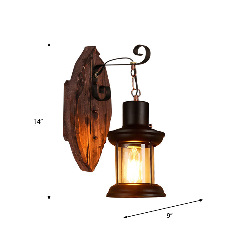 Rustic Wood Wall Sconce Light: Oval/Fish Shape, Kitchen Mounted Lamp with Candle/Lantern (Brown)
