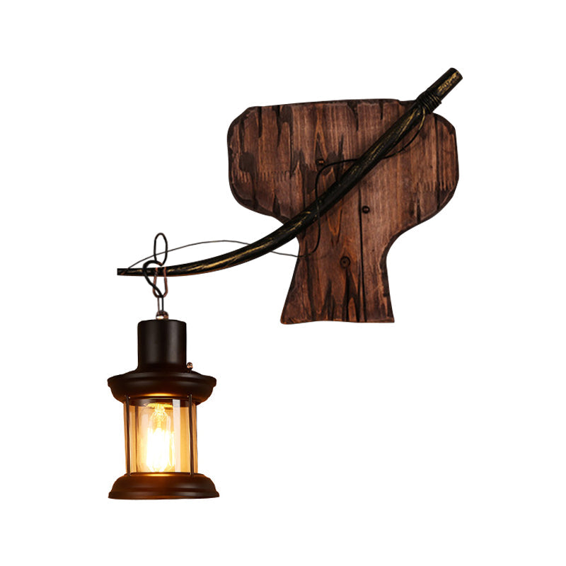 Rustic Wood Wall Sconce Light: Oval/Fish Shape, Kitchen Mounted Lamp with Candle/Lantern (Brown)
