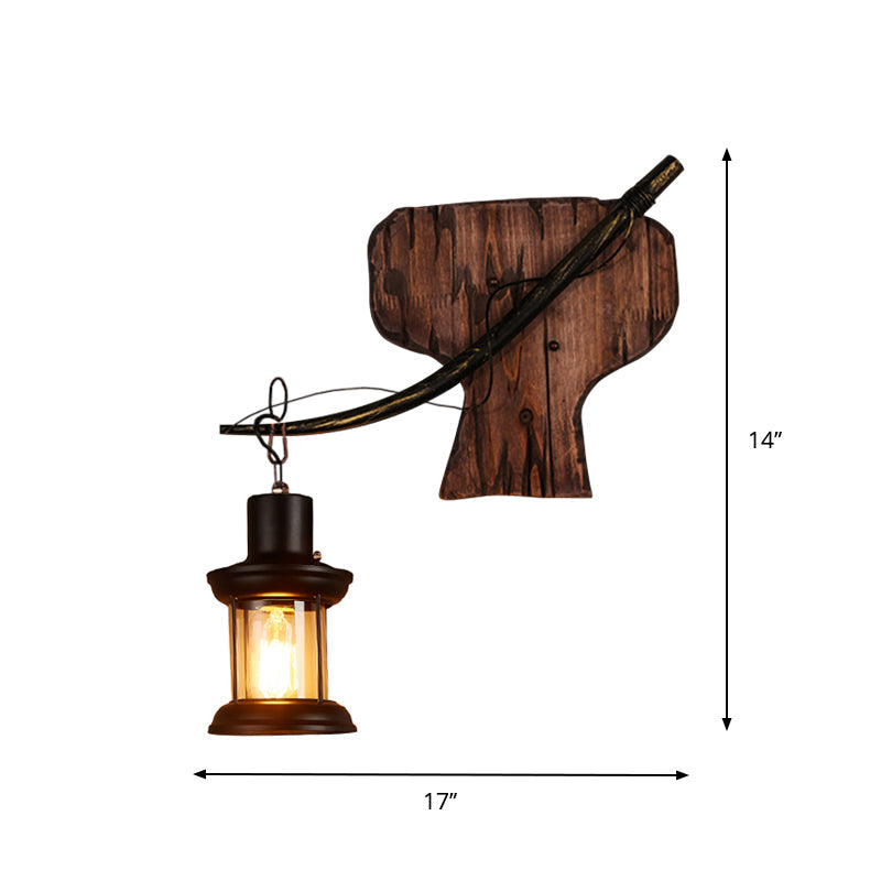Rustic Wood Wall Sconce Light: Oval/Fish Shape, Kitchen Mounted Lamp with Candle/Lantern (Brown)