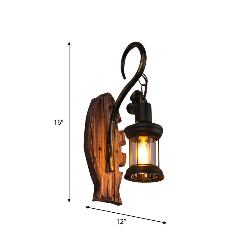 Rustic Wood Wall Sconce Light: Oval/Fish Shape, Kitchen Mounted Lamp with Candle/Lantern (Brown)