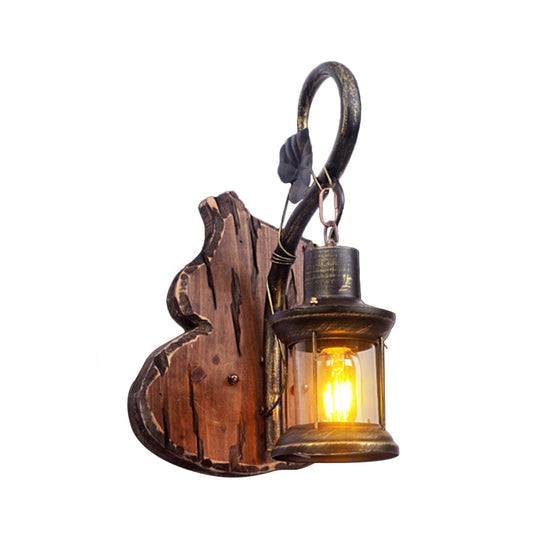 Rustic Wood Wall Sconce Light: Oval/Fish Shape, Kitchen Mounted Lamp with Candle/Lantern (Brown)