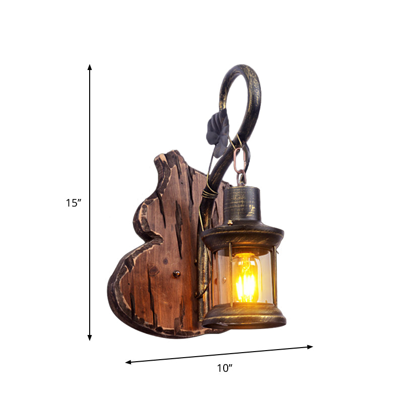Rustic Wood Wall Sconce Light: Oval/Fish Shape, Kitchen Mounted Lamp with Candle/Lantern (Brown)