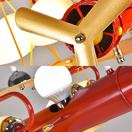 Metallic Propeller Plane Chandelier - 5 Light Cartoon Suspension in Yellow & Red