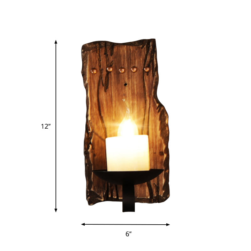 Rustic Wood Wall Sconce Light: Oval/Fish Shape, Kitchen Mounted Lamp with Candle/Lantern (Brown)