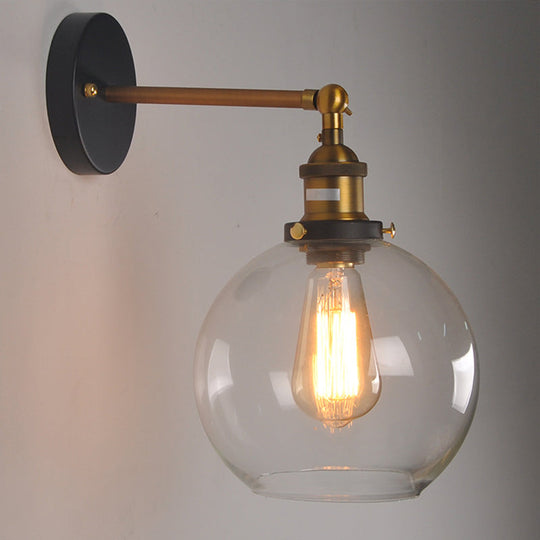 Industrial Clear Glass Wall Light Kit with Adjustable Joint - Black-Brass Finish