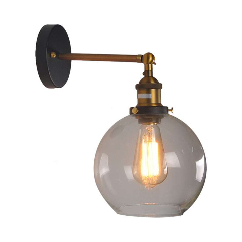 Industrial Clear Glass Wall Light Kit with Adjustable Joint - Black-Brass Finish