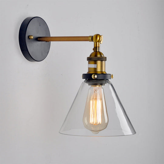 Industrial Clear Glass Wall Light Kit with Adjustable Joint - Black-Brass Finish