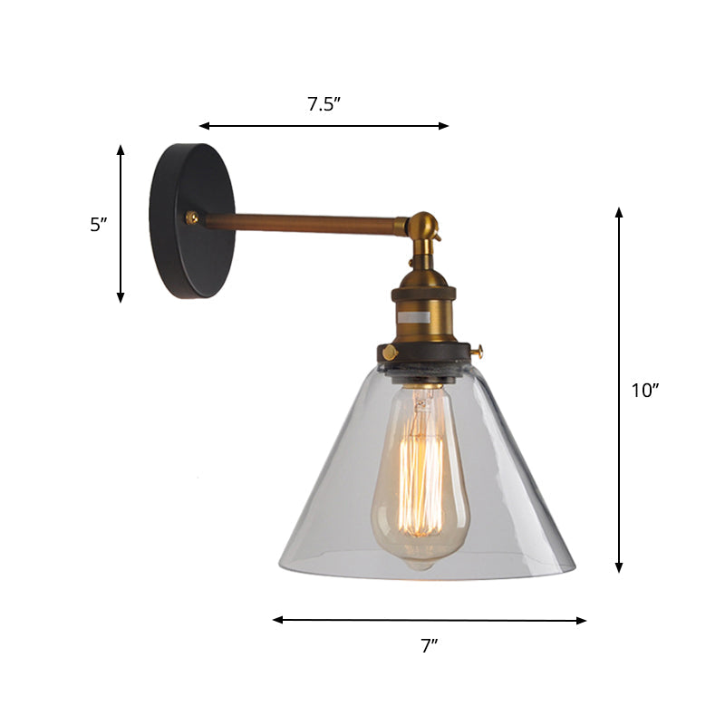 Industrial Clear Glass Wall Light Kit with Adjustable Joint - Black-Brass Finish