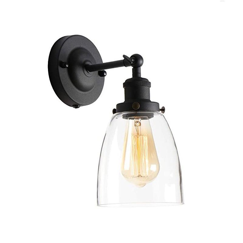 Rotatable Wall Lamp - Warehouse Cloche with 1 Head, Transparent Glass Shade, in Black and Brass/Black