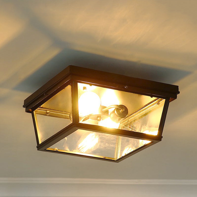 Flush Mount Farmhouse Ceiling Light with 2 Bulbs - Black Cube Design and Clear Glass - Ideal for Kitchen Lighting