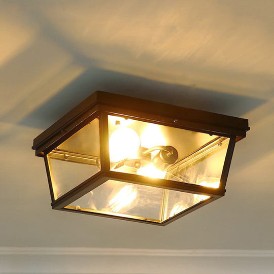 Flush Mount Farmhouse Ceiling Light with 2 Bulbs - Black Cube Design and Clear Glass - Ideal for Kitchen Lighting