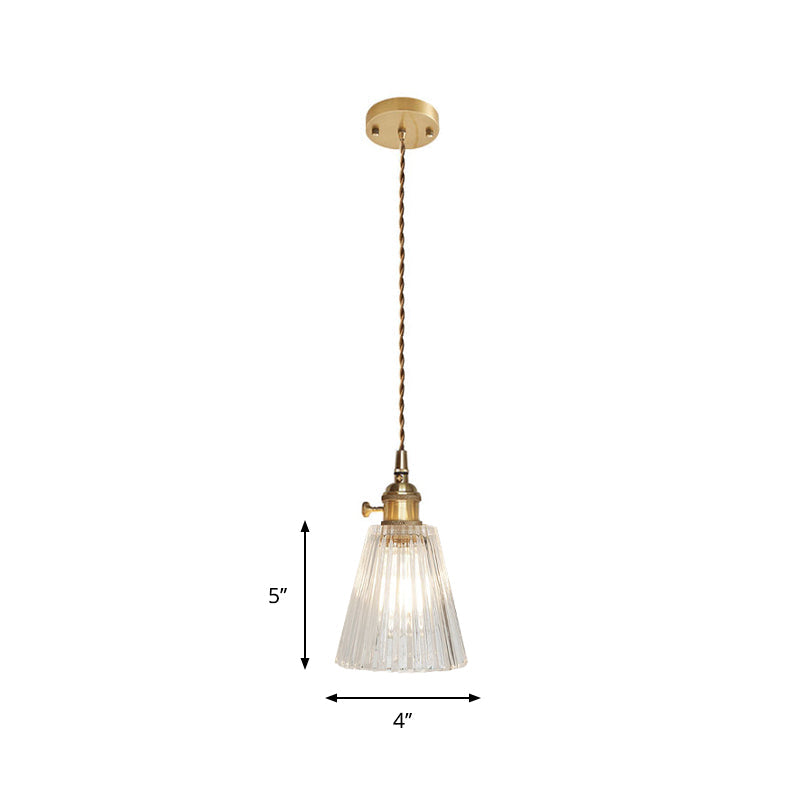 Antique Clear Glass Hanging Brass Pendant Light Fixture with Lattice/Grid Design - Ideal for Dining Room Ceiling, 1 Bulb