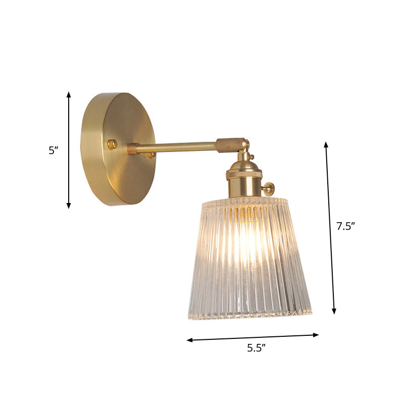 Industrial Wall Mounted Swing Arm Reading Light with Blossom/Bowl Clear Glass Shade - Iron Brass Finish