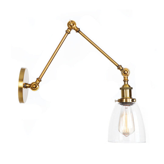 Swing Arm Clear Glass Wall Light Fixture with Brass/Bronze Finish - 1-Light Task Wall Lamp, Bell/Ball Clear Glass Shade