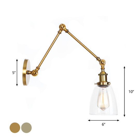 Swing Arm Clear Glass Wall Light Fixture with Brass/Bronze Finish - 1-Light Task Wall Lamp, Bell/Ball Clear Glass Shade